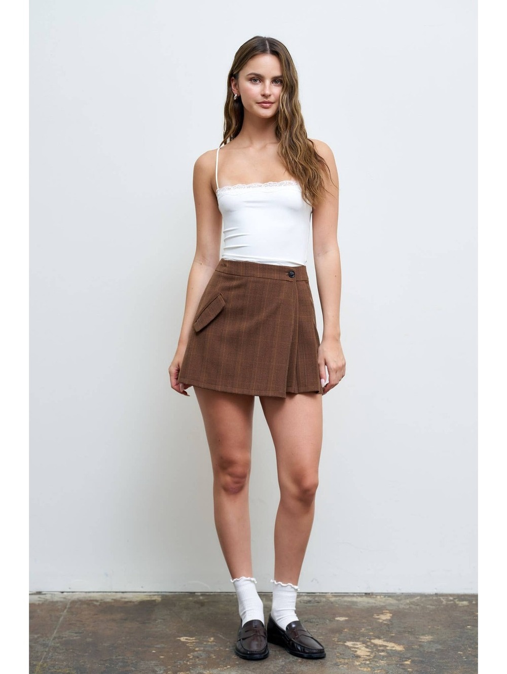 The Workshop Studio Rust Plaid Wrap Mini SKIRT Flap Pocket